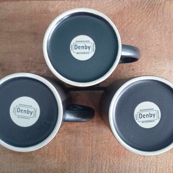 LAST CALL!  MAKE AN OFFER! Set (3) Denby Intro Stripe Coffee Mugs, black + white - Picture 9 of 9